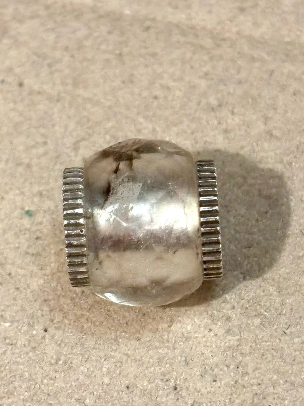 Brighton Glass bead in Marble Milky white with black swirls Silver edges Retired